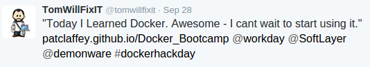 Tweet about Docker Bootcamp Blog